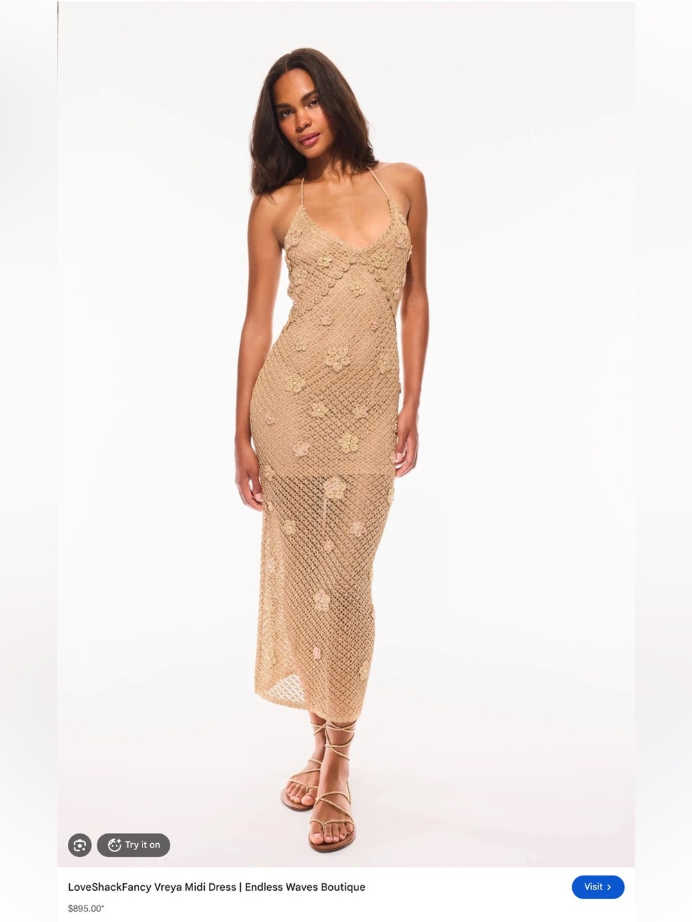 LoveShackFancy Gold Crochet Vyera Dress Metalic
